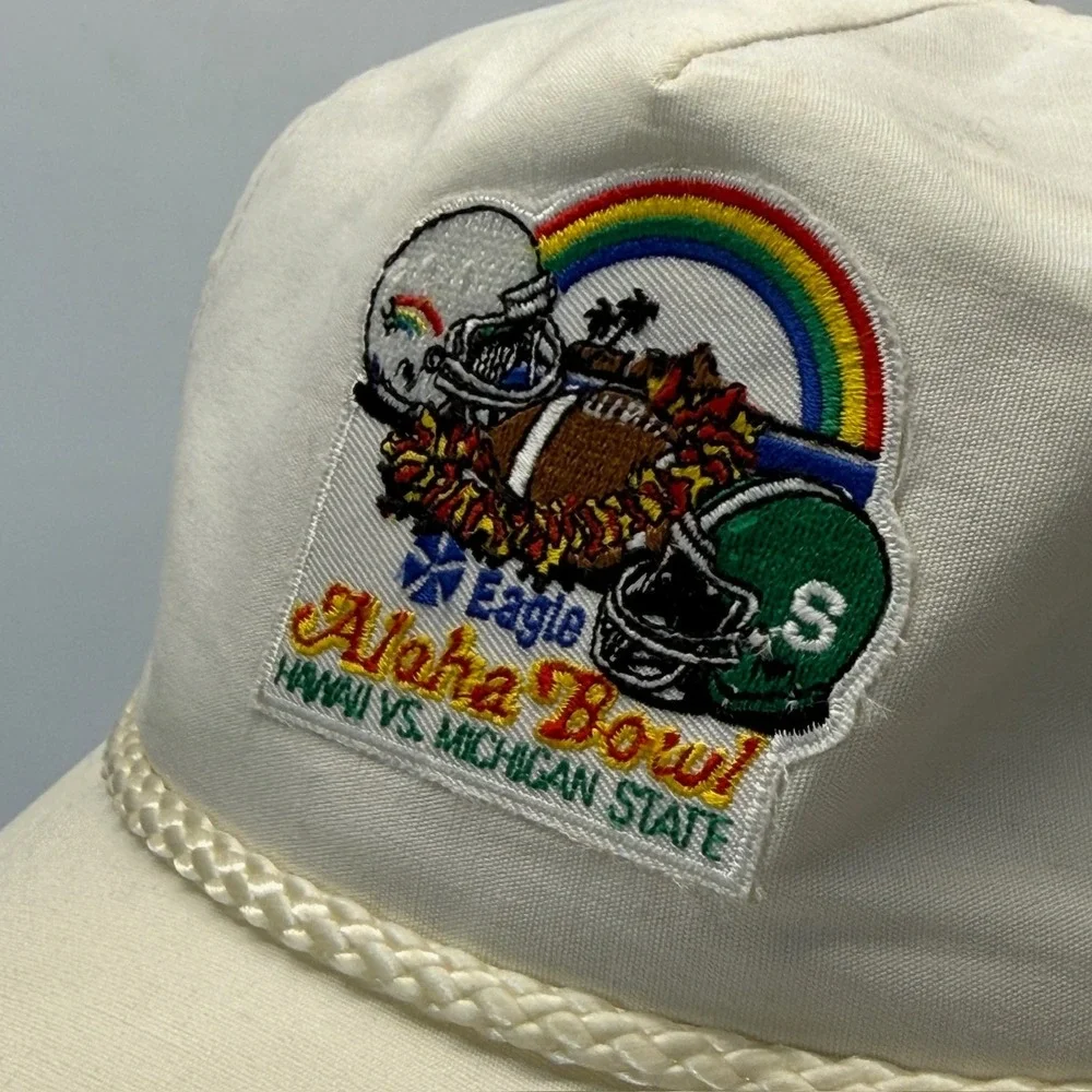 Vintage Eagle Aloha Bowl Strap Hat Hawaii Michigan MSU 1989 80s